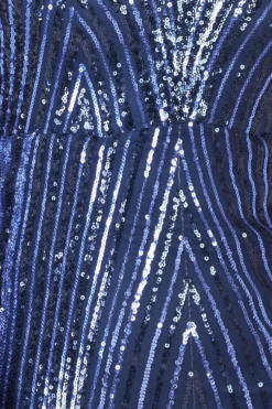 Two Toned V Neck Sequin Maxi - Navy by Goddiva
