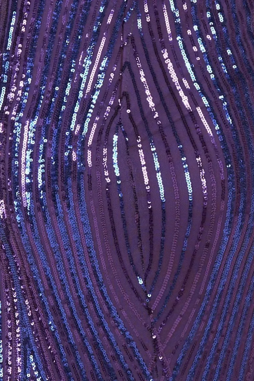Two Toned V Neck Sequin Maxi - Purple by Goddiva