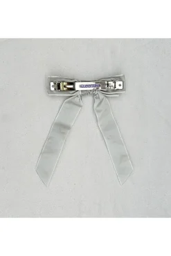 Velvet Bow Hair Clip In Grey With Jewels by QueenMee Accessories