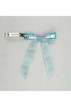 Velvet Bow Hair Clip In Light Blue With Jewels by QueenMee Accessories