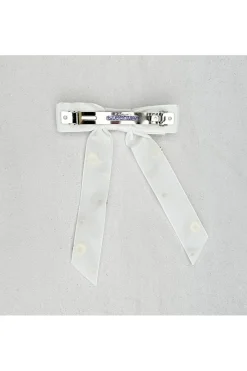 Velvet Bow Hair Clip In White With Jewels by QueenMee Accessories