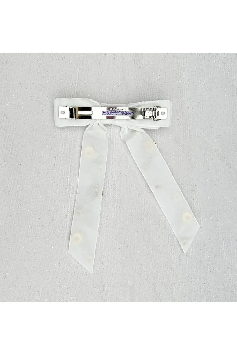 Velvet Bow Hair Clip In White With Jewels by QueenMee Accessories