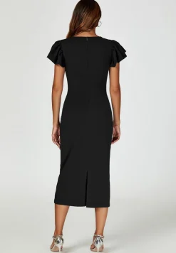 Volume Sleeve Bodycon Midi Dress In Black by FS Collection
