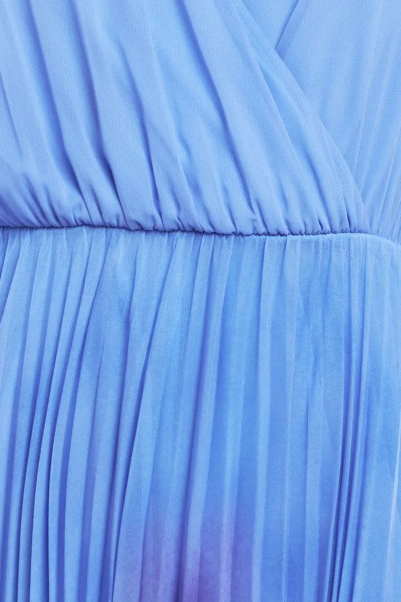 Wavy Ombre A-Line Chiffon Maxi Dress - Blue by Goddiva