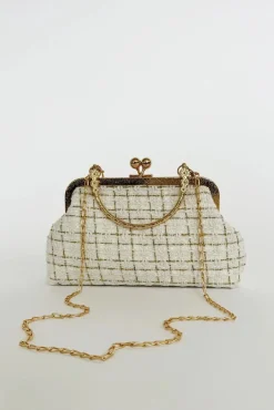 White And Gold Boucle Cross Body Bag by SVNX