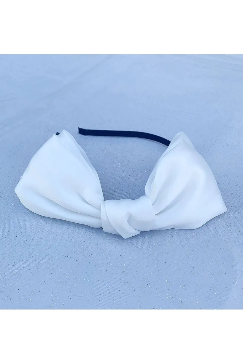 White Fascinator Bow Headband by QueenMee Accessories