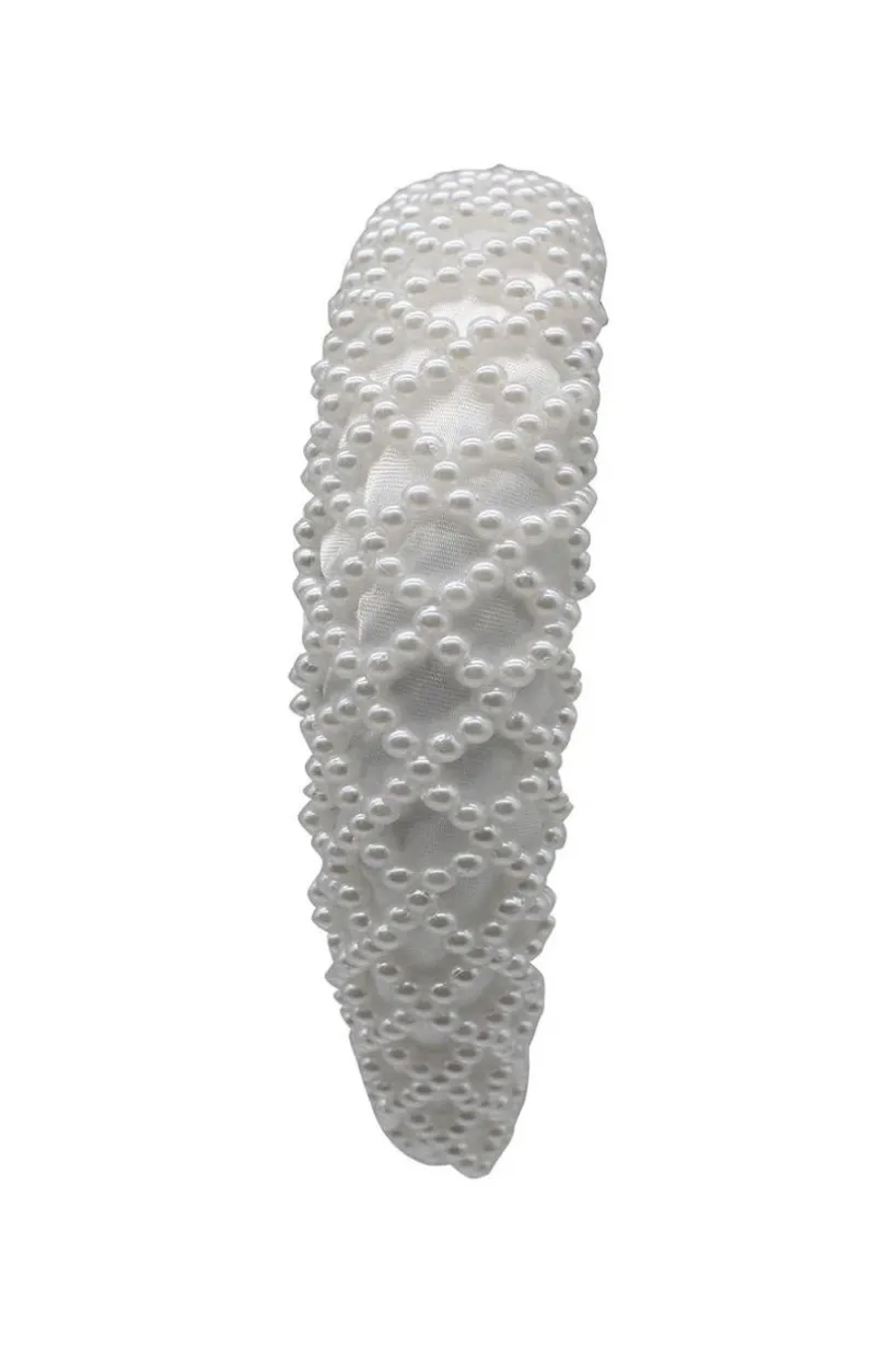 White Pearl Lattice Style Headband by SVNX
