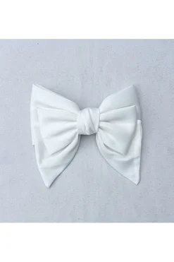 White Satin Hair Bow White Hair Clip by QueenMee Accessories