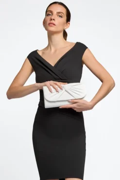 White Suede Clutch Bag With Knot Detail by Aftershock London