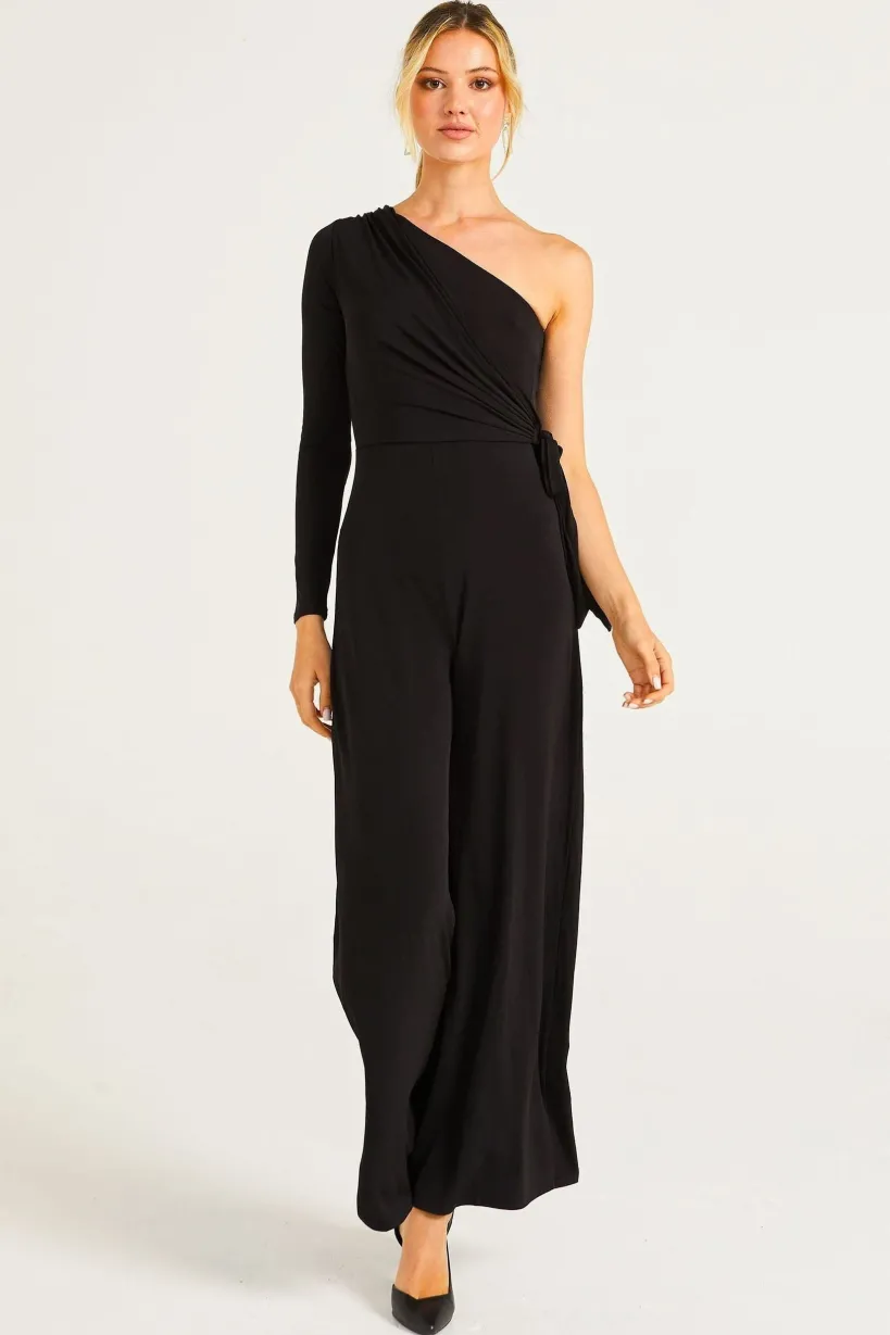 Wide Leg Jumpsuit In One Shoulder Long Sleeve by Angeleye