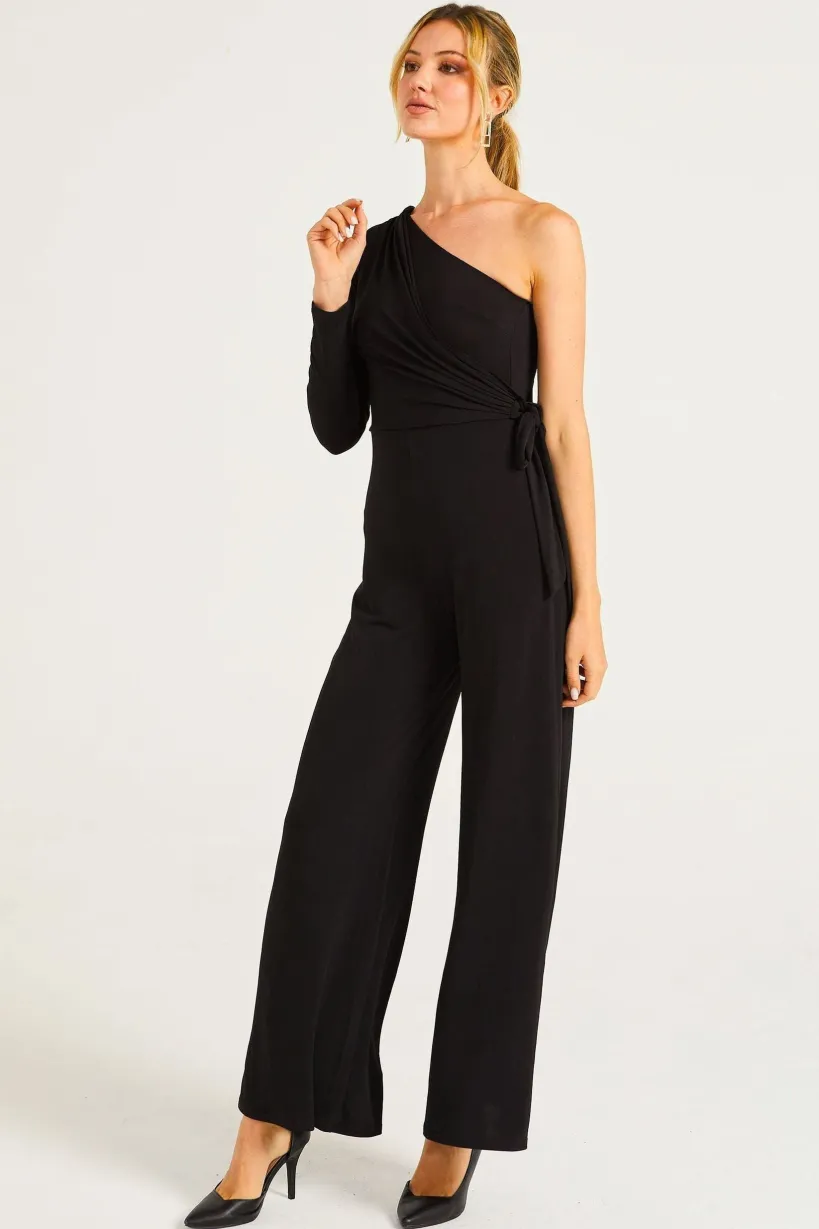 Wide Leg Jumpsuit In One Shoulder Long Sleeve by Angeleye