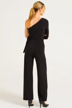 Wide Leg Jumpsuit In One Shoulder Long Sleeve by Angeleye