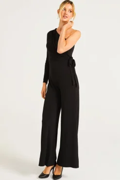 Wide Leg Jumpsuit In One Shoulder Long Sleeve by Angeleye