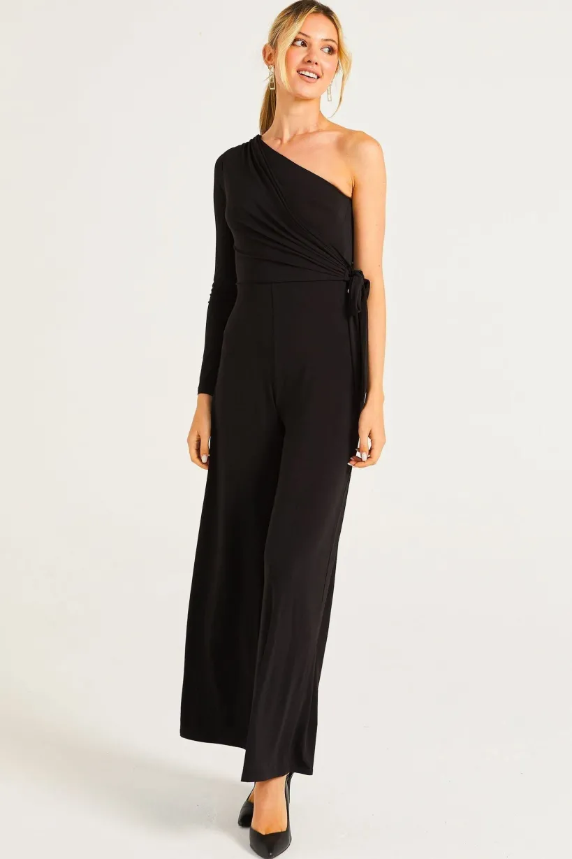 Wide Leg Jumpsuit In One Shoulder Long Sleeve by Angeleye