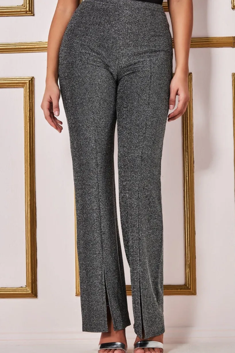 Wide Leg Lurex Trouser - Silver by Goddiva
