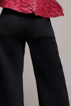 Wide Leg Stretch Denim Jeans - Black by Goddiva denim