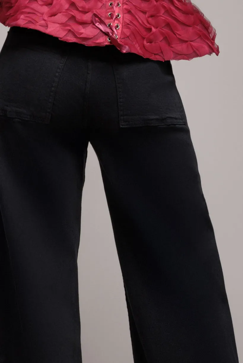 Wide Leg Stretch Denim Jeans - Black by Goddiva denim