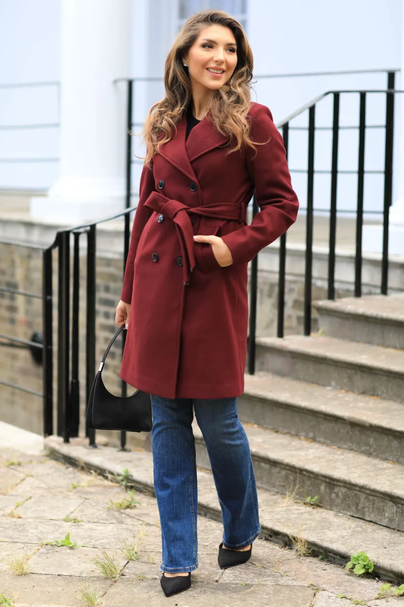 Wool Blend Collared Wrap Coat by Double Second