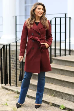 Wool Blend Collared Wrap Coat by Double Second