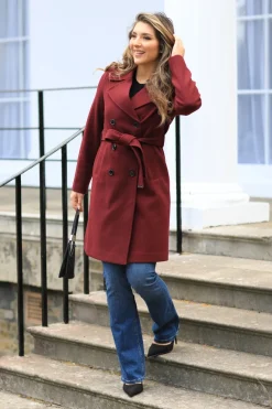 Wool Blend Collared Wrap Coat by Double Second