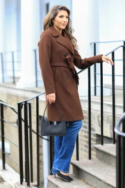 Wool Blend Collared Wrap Coat by Double Second