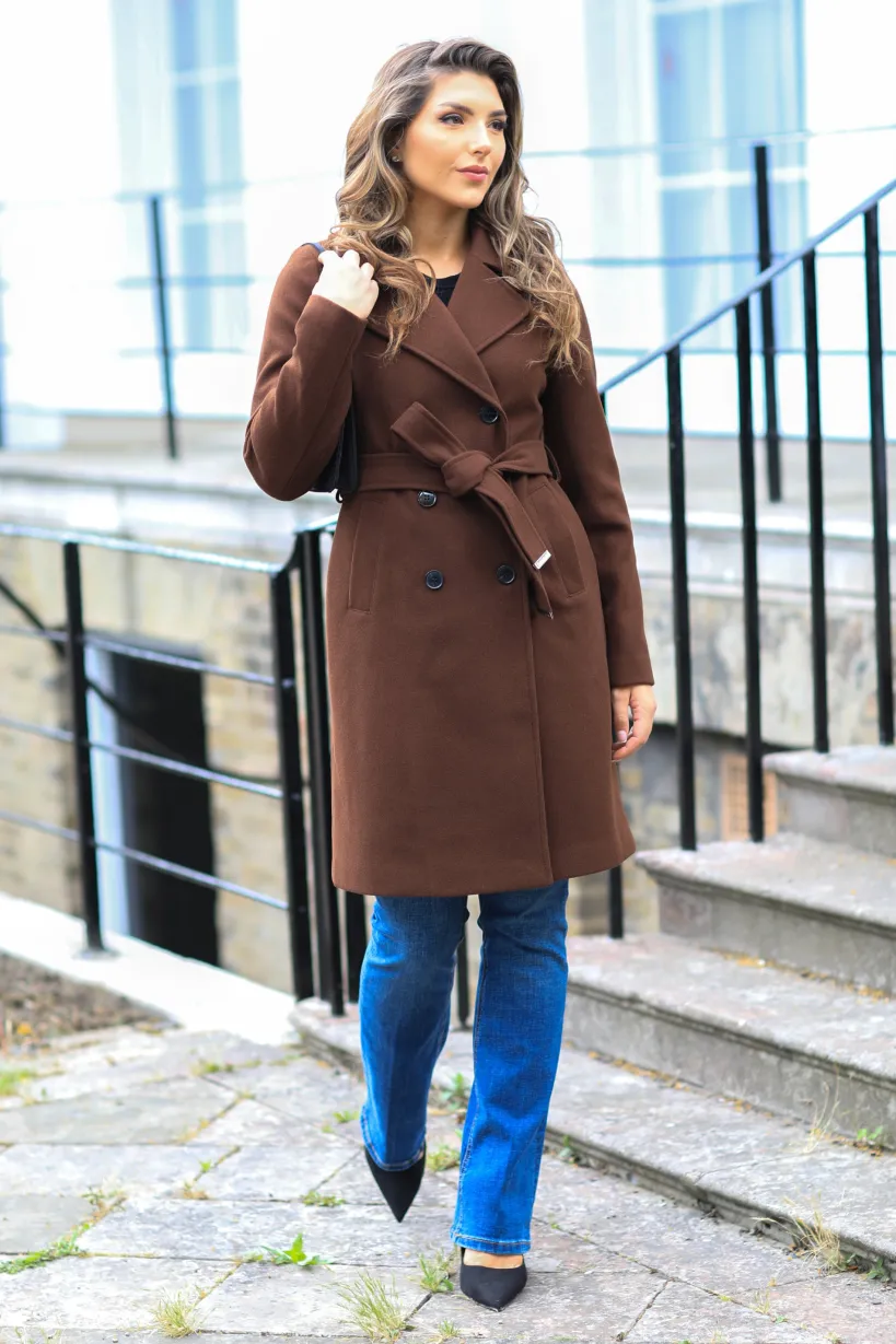 Wool Blend Collared Wrap Coat by Double Second