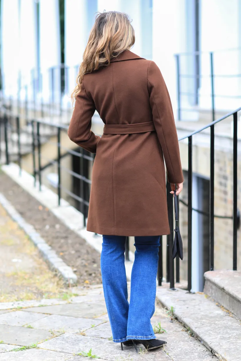 Wool Blend Collared Wrap Coat by Double Second
