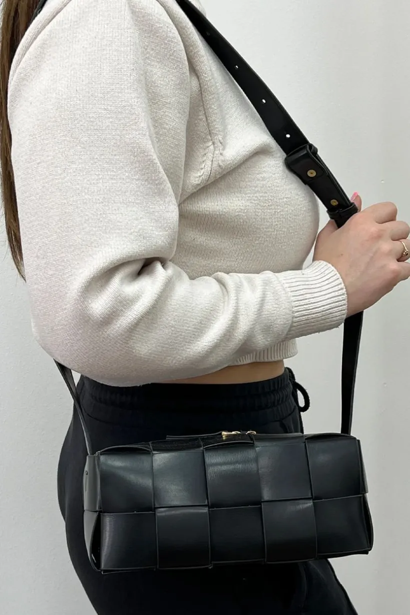 Woven PU Shoulder Bag In Black by SVNX