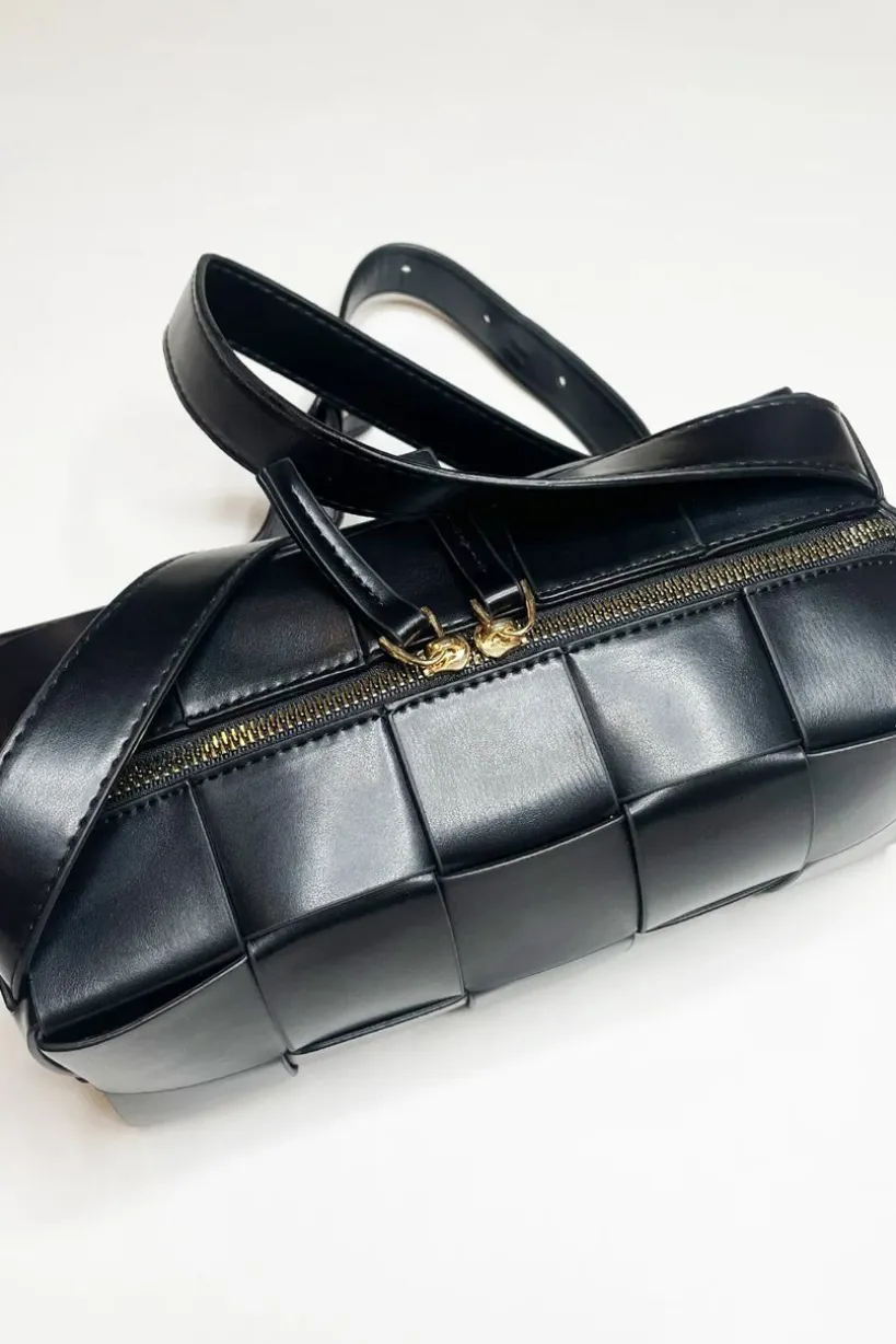 Woven PU Shoulder Bag In Black by SVNX
