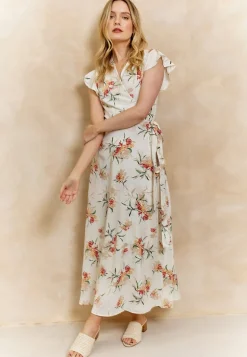 Wrap Maxi Dress With Cap Sleeve In White Floral by Angeleye