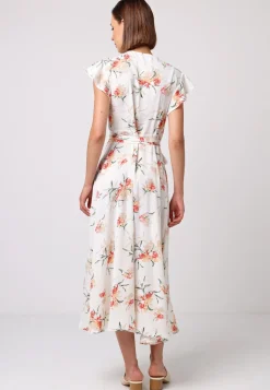 Wrap Maxi Dress With Cap Sleeve In White Floral by Angeleye