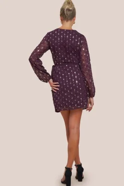 Wrap Over Sequin Mini Dress - Wine by Goddiva