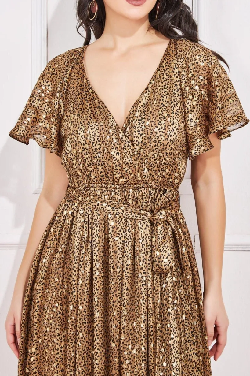 Wrap Printed Chiffon Maxi Dress - Animal Print by Goddiva