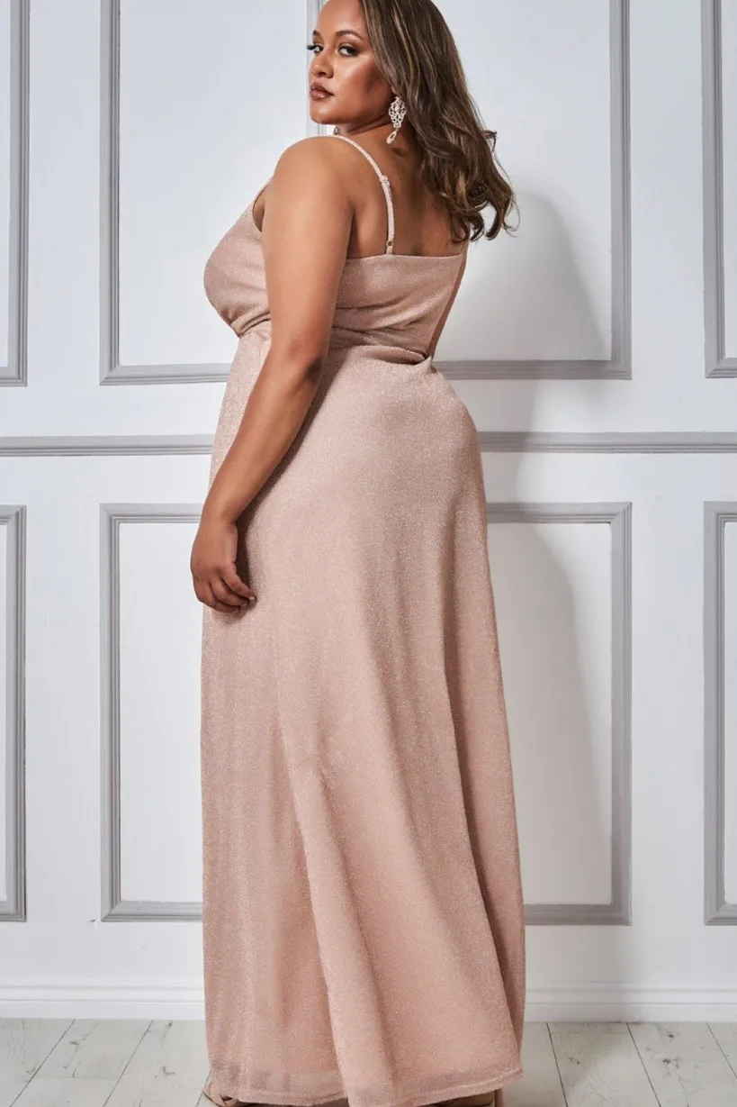 Wrap Style Spaghetti Strap Maxi Split - Blush by Goddiva Plus