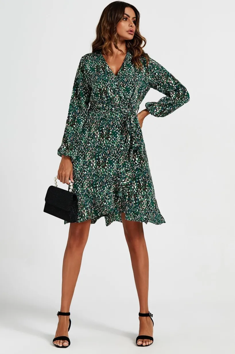 Wrap Top Midi Dress In Green by FS Collection