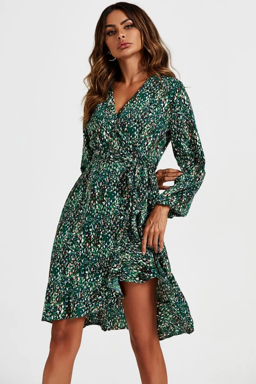 Wrap Top Midi Dress In Green by FS Collection