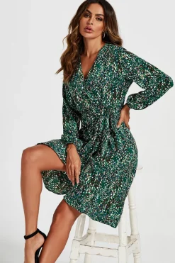 Wrap Top Midi Dress In Green by FS Collection