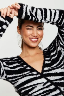 Zebra Pattern Wrap Cardigan In Black And Whit by Liquorish
